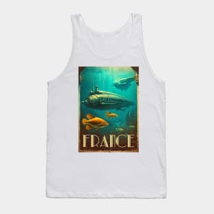 France Underwater Vintage Travel Art Poster Tank Top